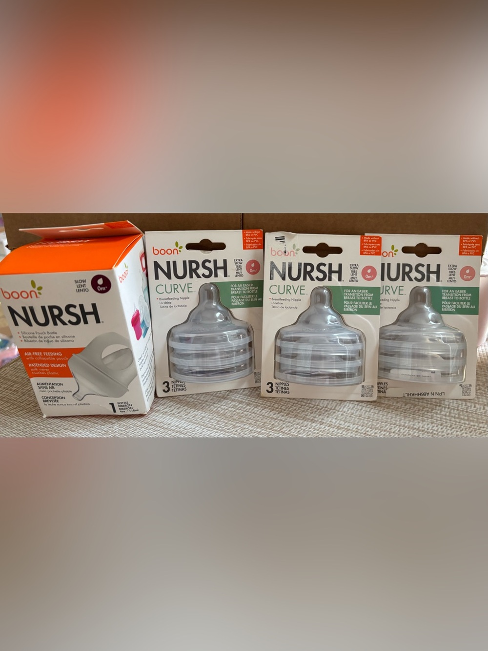 Boon Nursh Curve 3 Packs of 3 Breastfeeding Nipples and Bottle